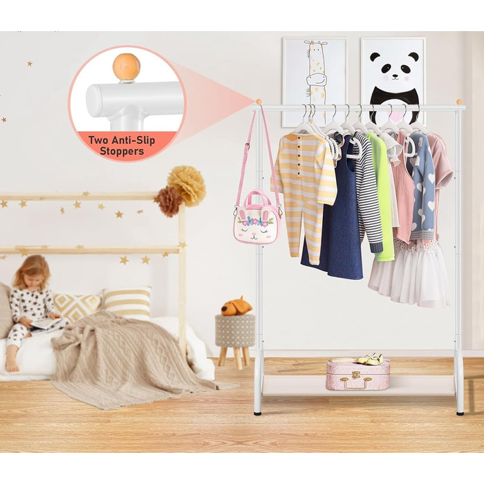 Дитяча вішалка для одягу MISSLO металева з полицею - біла, для дівчаток та хлопчиків, в кімнату, гардеробна