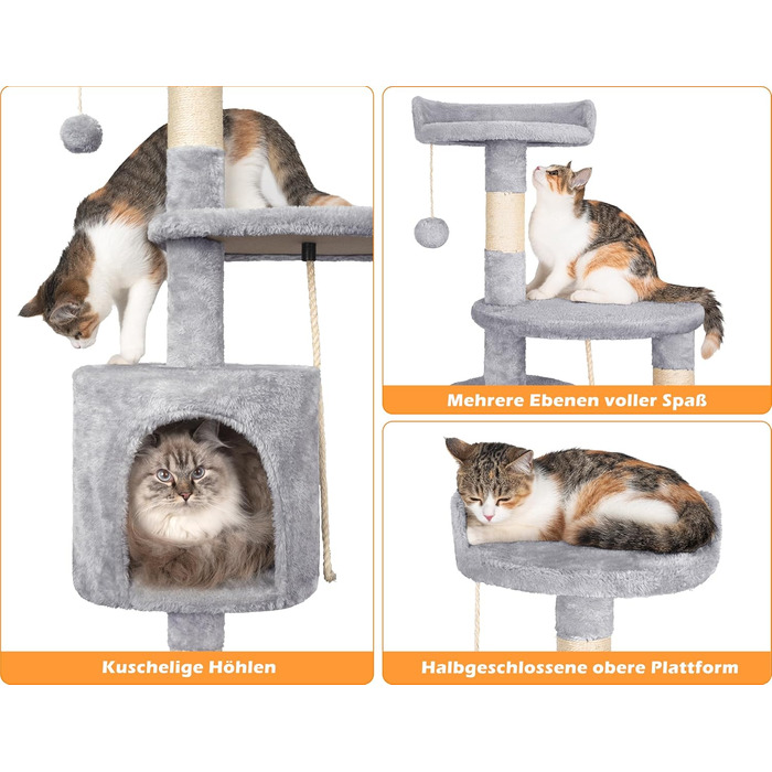 Котячий будиночок Kratzbaum 112 см з дряпальною колоною та платформою, сірий