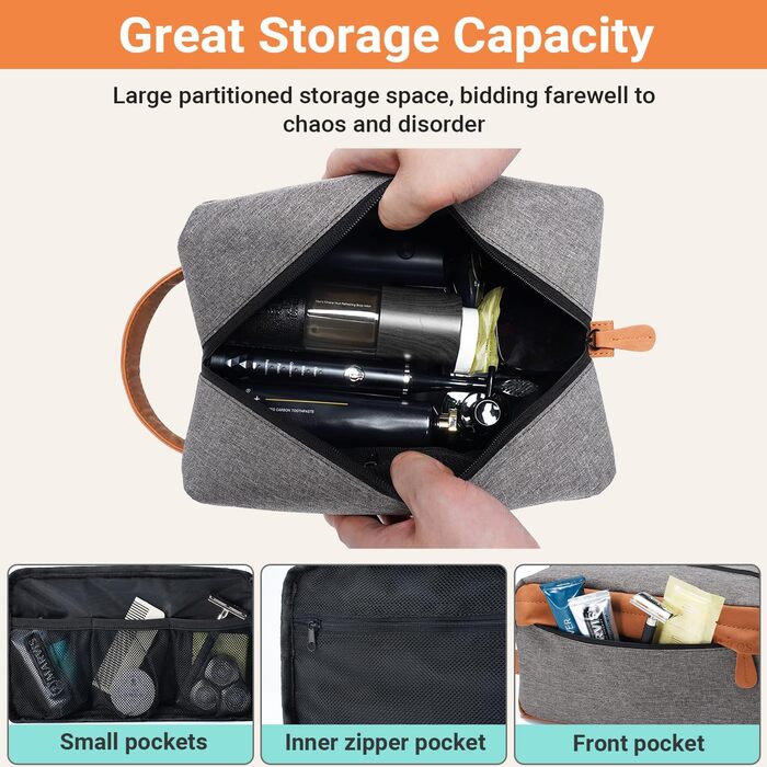 Чоловіча дорожня сумка Elviros для подорожей, набір для туалету, з великою місткістю, водонепроникна, з PU-шкіри, сірого кольору