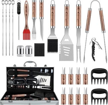 Набір гриль-посуду DRAGON RIOT з нержавіючої сталі, 29 предметів. Преміум-набір аксесуарів для грилю з лопаткою в алюмінієвому кейсі. Ідеальний подарунок для чоловіків, для BBQ та приготування їжі на відкритому повітрі.