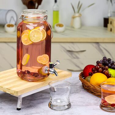 Скляний диспенсер для напоїв Belle Vous з краном - 2,5 л - Скляний диспенсер для води, соку, коктейлів, молока та айті (холодного чаю) - Ретро диспенсер для вечірок, пікніків та барбекю