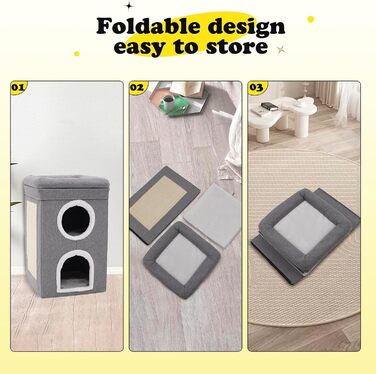 Сірий кубічний будиночок-печера для котів, 3-ярусний, великий, для дому, для маленьких та середніх котів
