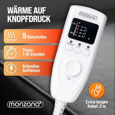 Електрична ковдра Monzana® 160x140 см з таймером, Coral Fleece, 2x60W, сіра, з захистом від перегріву, пральна, для дому