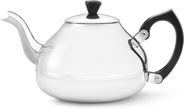Bredemeijer small single-walled stainless steel teapot, 1.25 liters with black handle