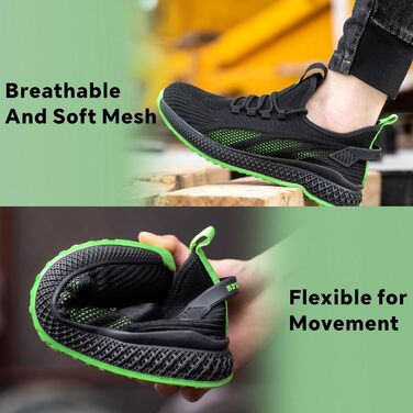 Захисні черевики SPIEZ Unisex з металевим носком, антипрокольні, легкі робочі кросівки для жінок та чоловіків, дихаючі, модні, чорно-зелені, 44 EU