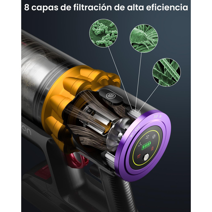 Бездротовий пилосос Anyson 45000Pa/550W з LED-дисплеєм, акумуляторний, 70in, 1.6L, для твердих поверхонь, килимів, видалення шерсті тварин