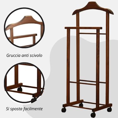 Tomaino - Valet's Bedroom in Wood - Clothes Rack with Wheels Ambrogio - Modern Valet for Clothing and Accessories (Natural)