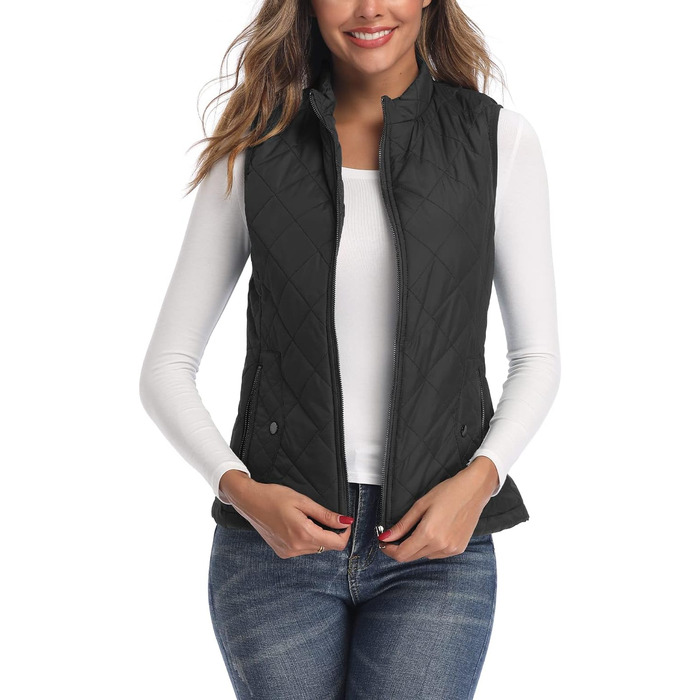 Жіноча жилетка LONGKING легка з коміром, степна безрукавка з блискавкою, чорна