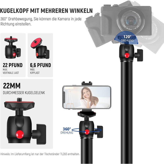 Тримач для камери NEEWER TL283 з регульованою ручкою, штатив для мікрофона та світла, червоний