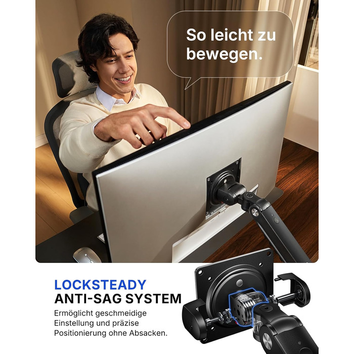 Кронштейн для монітора HUANUO FlowLift Pro MechaSpring, 13-32 дюйми, до 9 кг, регулювання нахилу, повороту та обертання, VESA 75/100 мм, для геймінгу та офісу