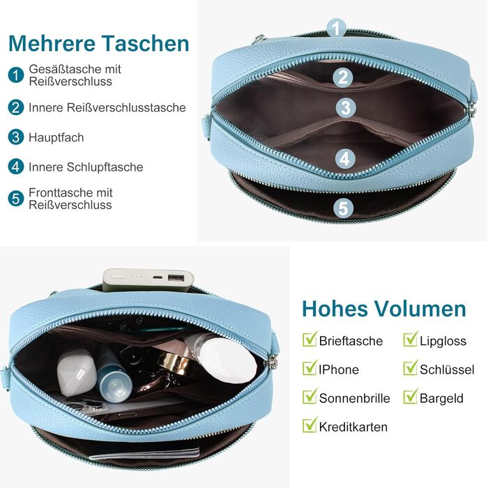 Сумка жіноча через плече маленька PU шкіра кросбоді Eisblau-b зі знімним ремінцем