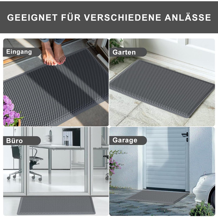 Килимок для порогу Fowooyeen з силікону, 43 x 76 см, сірий. Не слизький, миючий, для дому та вулиці.