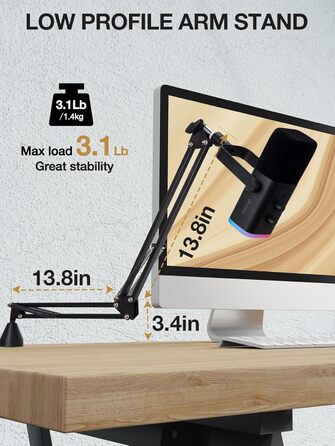 SUNMON Тримач для мікрофону HyperX QuadCast та інших - регульований кріплення для мікрофону з кабелеутримувачем, адаптер 3/8' - 5/8' для Blue Yeti, Fifine, Seiren