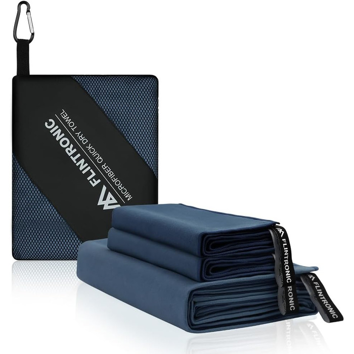 Рушник мікрофібра Flintronic, 200x100 см, великий пляжний рушник, швидковисихаючий, для спорту, подорожей, пляжу, сауни (Темно-синій, (180*90 см)*1 + (80*40 см)*2)