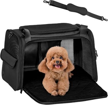 Переносна сумка-переноска для котів та собак Petsfit, розкладний дизайн, з м'яким розкладним килимком, чорна (47x30x30 см)