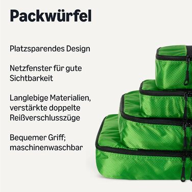 Органайзери для подорожей Amazon Essentials, набір 8 шт., з подвійним замком, 100% поліестер, різні розміри (1 великий, 1 середній, 1 маленький, 1 вузький), зелений