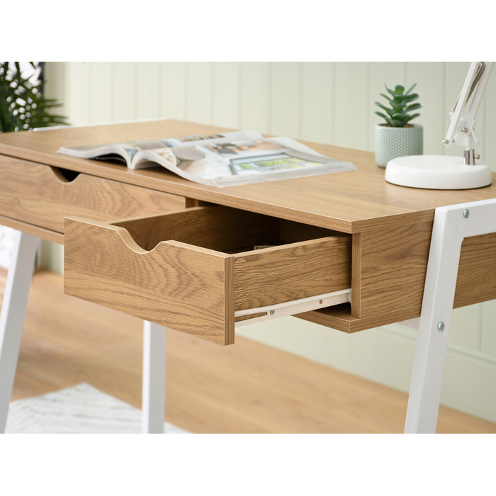 Прямокутний письмовий стіл Mebel-Partner 100 x 45 x 75 см, білий/золотий дуб
