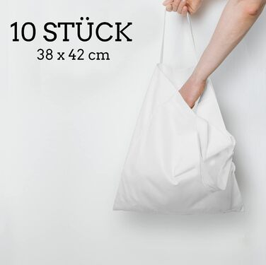 Cotton bag 38x42 cm blank, 25 pieces - Two SHORT handles OEKO-TEX® certified fabric bag, shopping bag, cotton bag, tote bag, jute bag, fabric bag, shopping bag to paint black (White | 10 pieces)