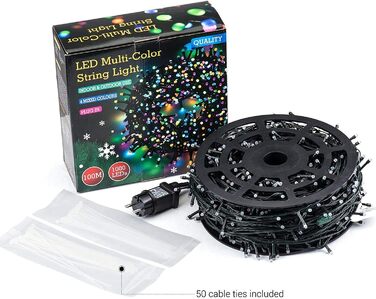 Кольорова гірлянда для декорування на 100 метрів, 1000 LED, вологостійка IP44, 8 режимів, для дому, саду, вечірки, ялинки, балкону, тераси