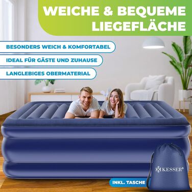 Надувна матрац KESSER® з електричним насосом, самонадувна, для гостей, кемпінгу та дому, 203 x 95 x 51 см, блакитна