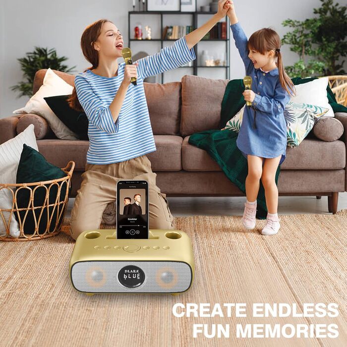 Караоке машина DLARA Upgrade з Bluetooth, USB, TF-карта, AUX, 2 UHF мікрофона та PA-системою (синій, Gold Pro)