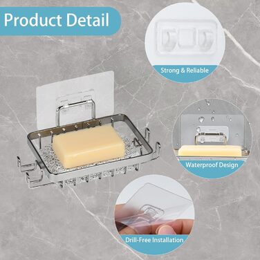 Набір з 2 шт. тримач для мила з нержавіючої сталі 304, для душу, ванної кімнати та кухні, кріплення без свердління, самоклеючий з гачком та підставкою для мила