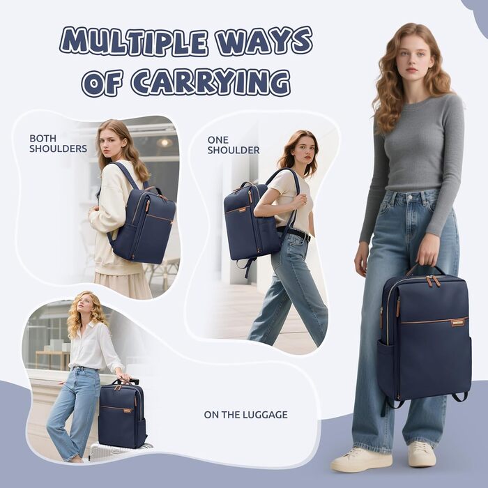 Рюкзак для ноутбука 16 дюймів, водонепроникний, для чоловіків та жінок, ідеальний для школи, подорожей та велосипеда (Морська синя)