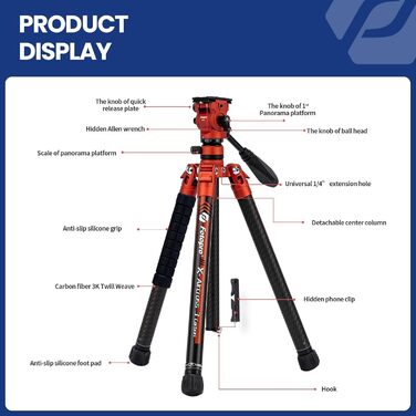Штатив Fotopro Carbon X-Aircross 3: Легкий, 151 см, 360° Кулькова Голова, для Камери, Відео, 10 кг, Синій