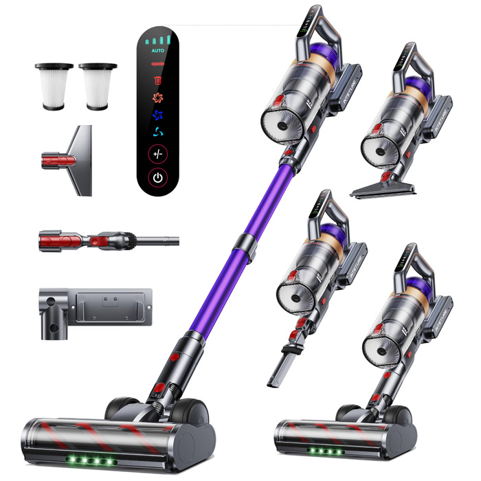 Акумуляторний пилосос 50KPa/600W/65Min з бездротовою зарядкою, автоматичним режимом Green Light та сенсорним екраном. Підходить для будь-яких покриттів.