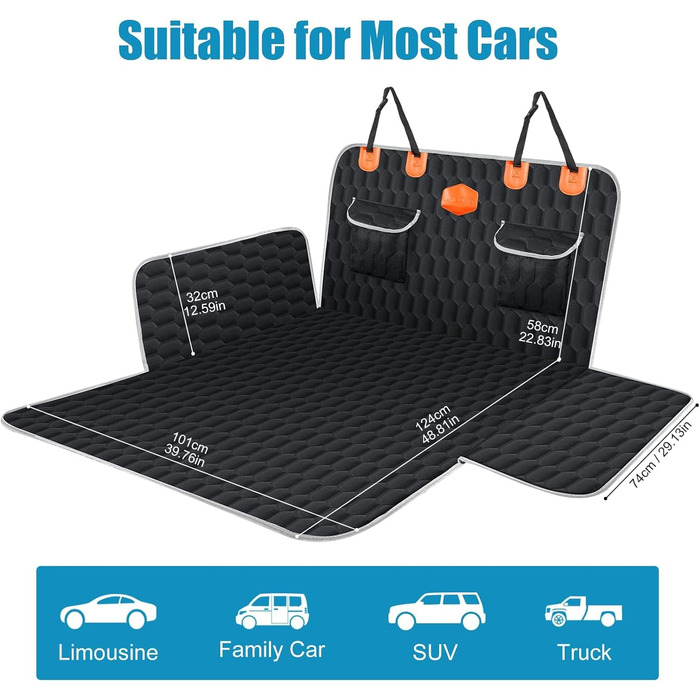 Автоматичний килимок для собак OneAmg у машину, 182x101 см (Чорний) - захист заднього сидіння, з віконцем, бічними панелями та ременями безпеки