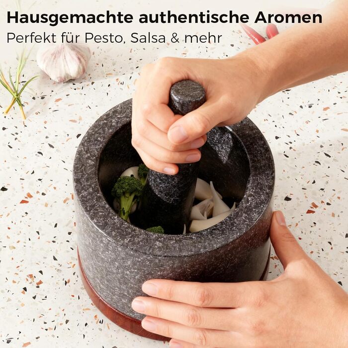 Набір ступки зі ступкою, млин для спецій та трав, подрібнювач пігулок. Ідеально для приготування гуакамоле вдома. Масивна чаша з каменю (Чорний G, велика). Чорний G велика