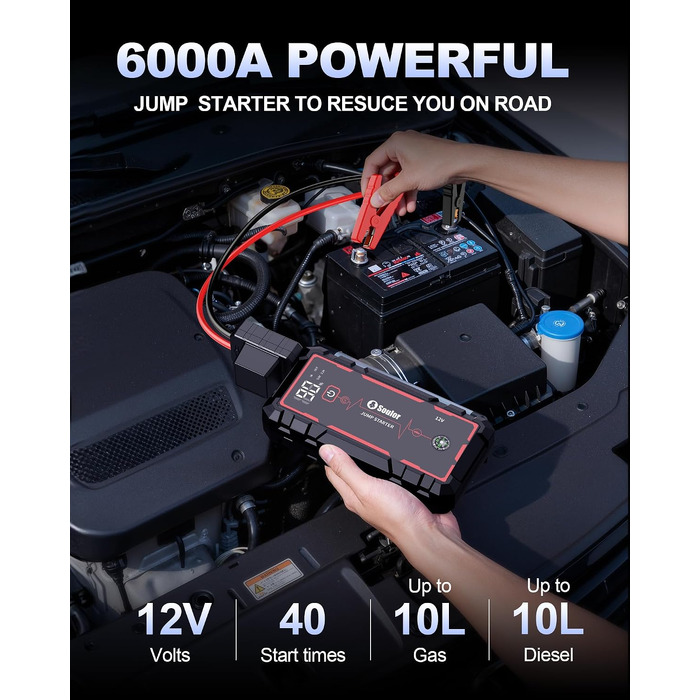 Бустер для автомобіля (Jump Starter) 8000mAh, портативний пусковий пристрій 12V для бензинових двигунів до 7.0L та дизельних до 5.0L, з ліхтариком та пусковими кабелями