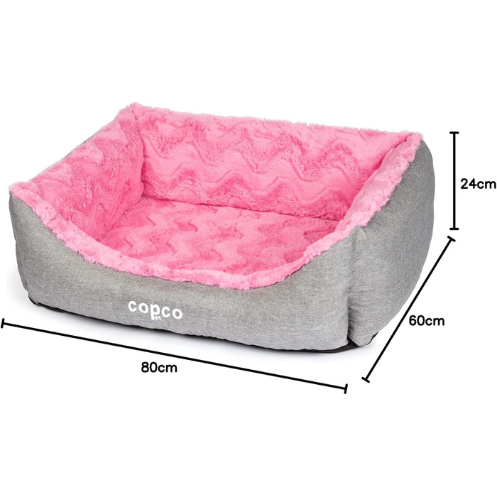 Ортопедичне ліжко для собак CopcoPet Pia – м'яке корзинка з віскоеластичною подушкою – миється, не ковзає, легке у догляді, зручне та щадяще для суглобів – для маленьких собак (80 x 60 см, Рожеве)