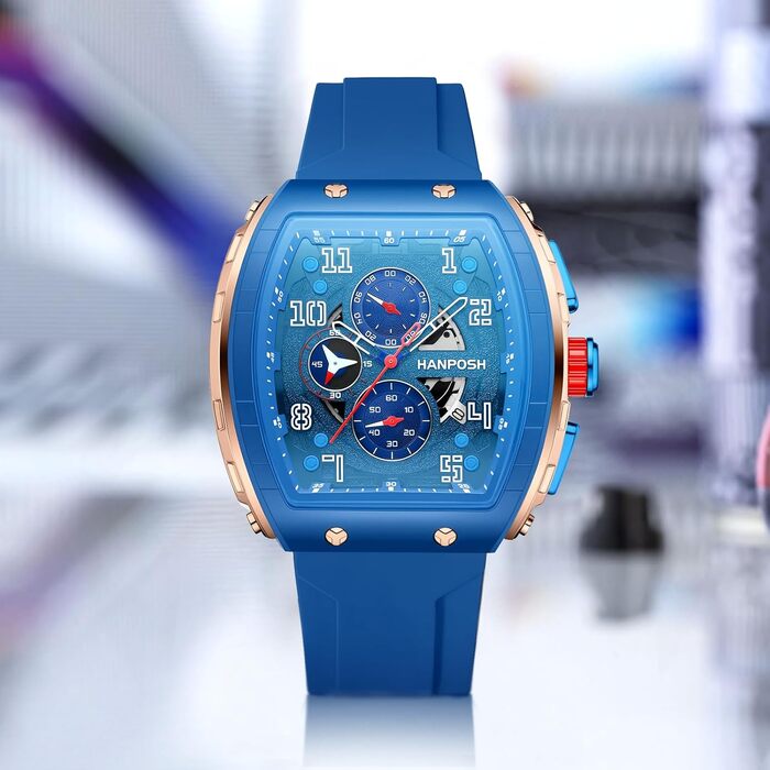HANPOSH Годинник чоловічий на зап'ясті Аналоговий кварцовий годинник Водонепроникний спортивний годинник Arc Тактичний годинник (Синій, Золотий)