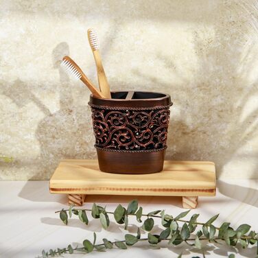 Набір аксесуарів для ванної кімнати Essentra Home, бронза (4 шт): тримач для зубних щіток, дозатор для лосьйону, склянка, мильниця