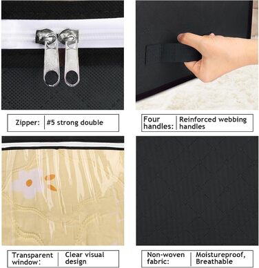 Комод-органайзер під ліжко Budding Joy (4 шт, чорний), 90л, з кришкою для одягу та постільної білизни