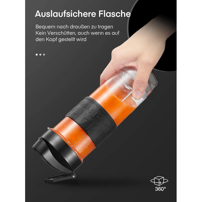 Блендер HOUSNAT Smoothie Maker To Go: портативний, 500W, з пляшкою 570мл, нержавіюча сталь, BPA-free, для смузі та напоїв