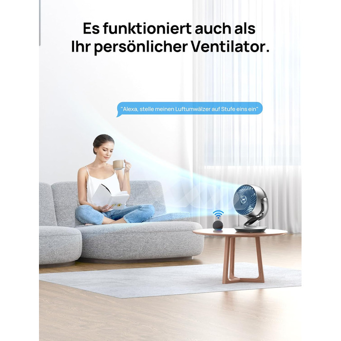 Вентилятор настільний Dreo Lynx S (срібний) – тихий, розумний, з пультом, 21 м, 4 швидкості, 5 режимів, таймер 12 год