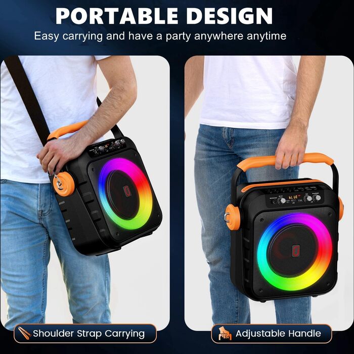 Караоке машина MS80 з 2 мікрофонами, портативна колонка з LED-підсвіткою, Bluetooth, USB/TF-карта, AUX/FM, система PA, TWS