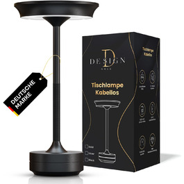 LED настільна лампа бездротова - стильний дизайн з акумулятором та USB-C - 3 кольори світла та диммування - бездротова свобода для дому та вулиці - акумуляторна лампа з регулюванням яскравості (Чорний)