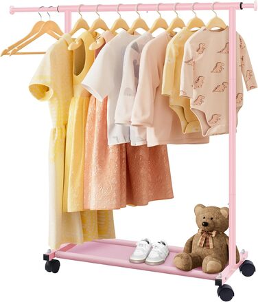 MISSLO Small Clothes Rack for Hanging Clothes, Garment Rod Rolling Stable for Kids, Toddler, Baby, Little Girls, Adults (Pink)
