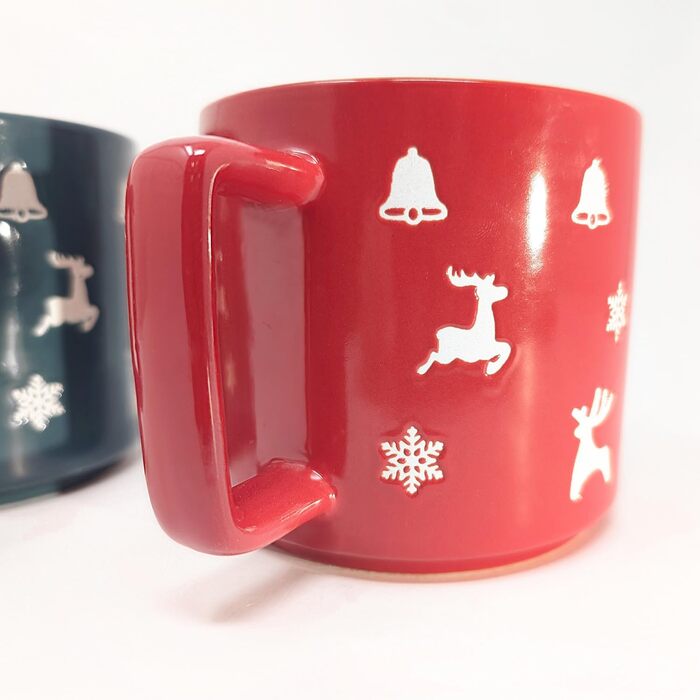4 чашки для кави Com-Four® з кераміки з різдвяним дизайном, 250 мл (червоний/сірий/зелений/синій)
