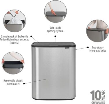 Відро для сміття Brabantia біле, 60 літрів, нержавіюча сталь з покриттям проти відбитків пальців