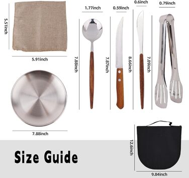 Набір посуду для кемпінгу на 2 особи, 12 предметів, нержавіюча сталь, столові прибори для пікніка, портативні чохли, ручки з імітацією дерева, килимок на стіл