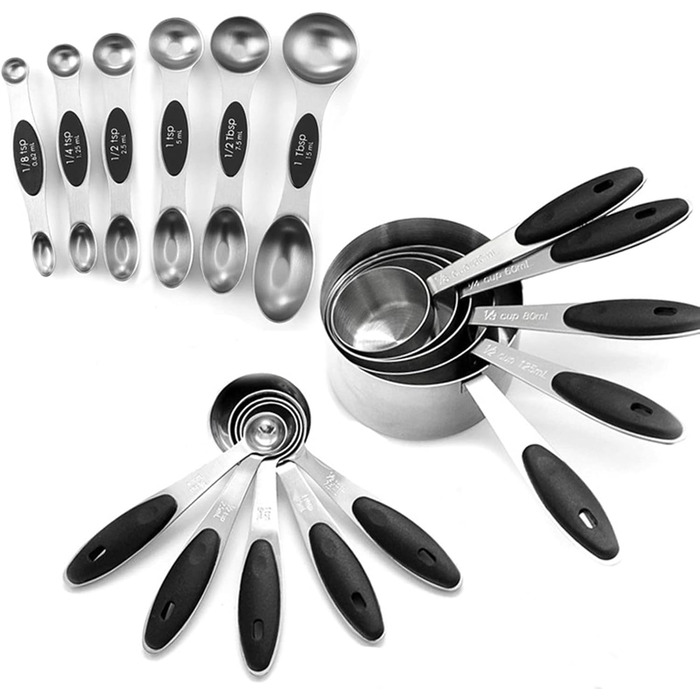 Yokawe Measuring Cups, Stainless Steel, Multi-Purpose Spice Ingredients, Magnetic, for Home, Black, 16 Piece