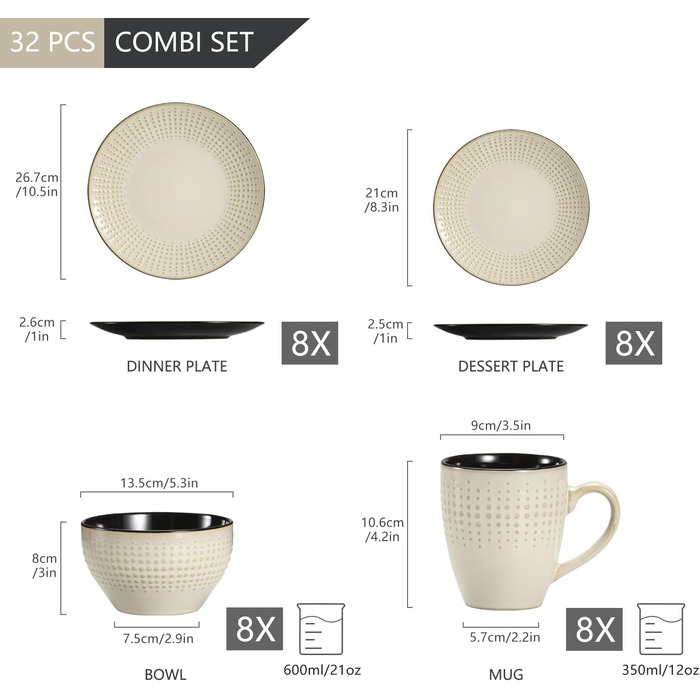 Набір посуду Vancasso GUTO Tafelservice: 48 предметів (12 комплектів) з тарілок, салатників та чашок