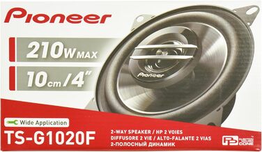 Автомобільна акустика Pioneer TS-G1020F 10 см, 2-смугові коаксіальні динаміки, 210 Вт, 30 Вт RMS, потужний звук, високий ККД, монтажна глибина 43 мм, з ґратами (2 шт.)