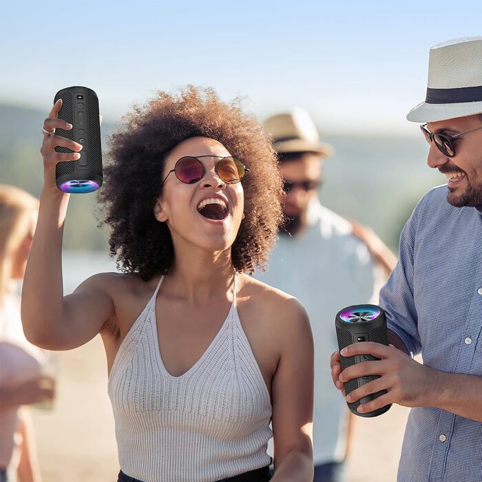 Портативна Bluetooth колонка Ortizan з підсвічуванням, IPX7 водонепроникність, подвійний бас, 30 годин роботи, функція гучного зв'язку, чорна