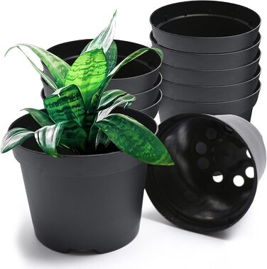 Prime Garden® Круглі пластикові горщики для розсади та квітів, чорні, 31 см, 12 л, набір 10 шт, для дому і вулиці