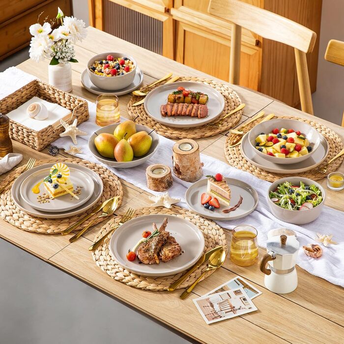 Набір чашок Vancasso PLAYA 6 шт. з ручкою 480мл, чайні чашки з кераміки, придатні для мікрохвильової печі та посудомийної машини (Бежевий, Сервіз 48 шт.)